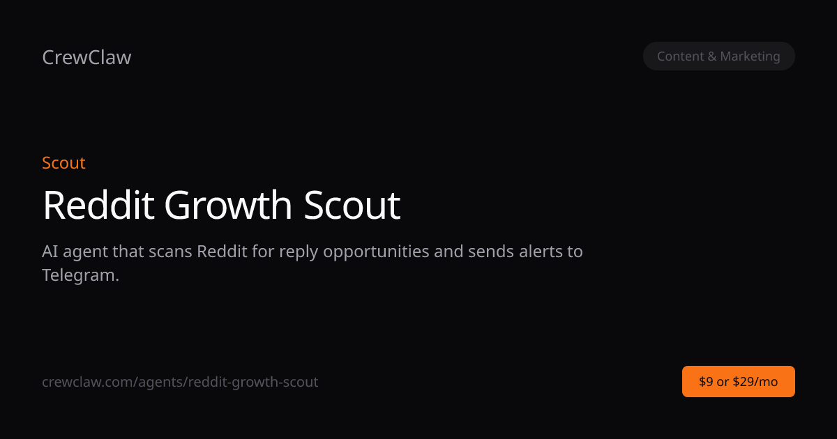 Reddit Growth Scout AI Agent Template — Scout | CrewClaw